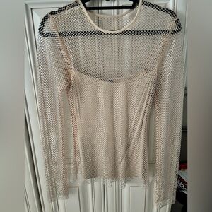 Aqua Mesh Rhinestone Long Sleeve Top